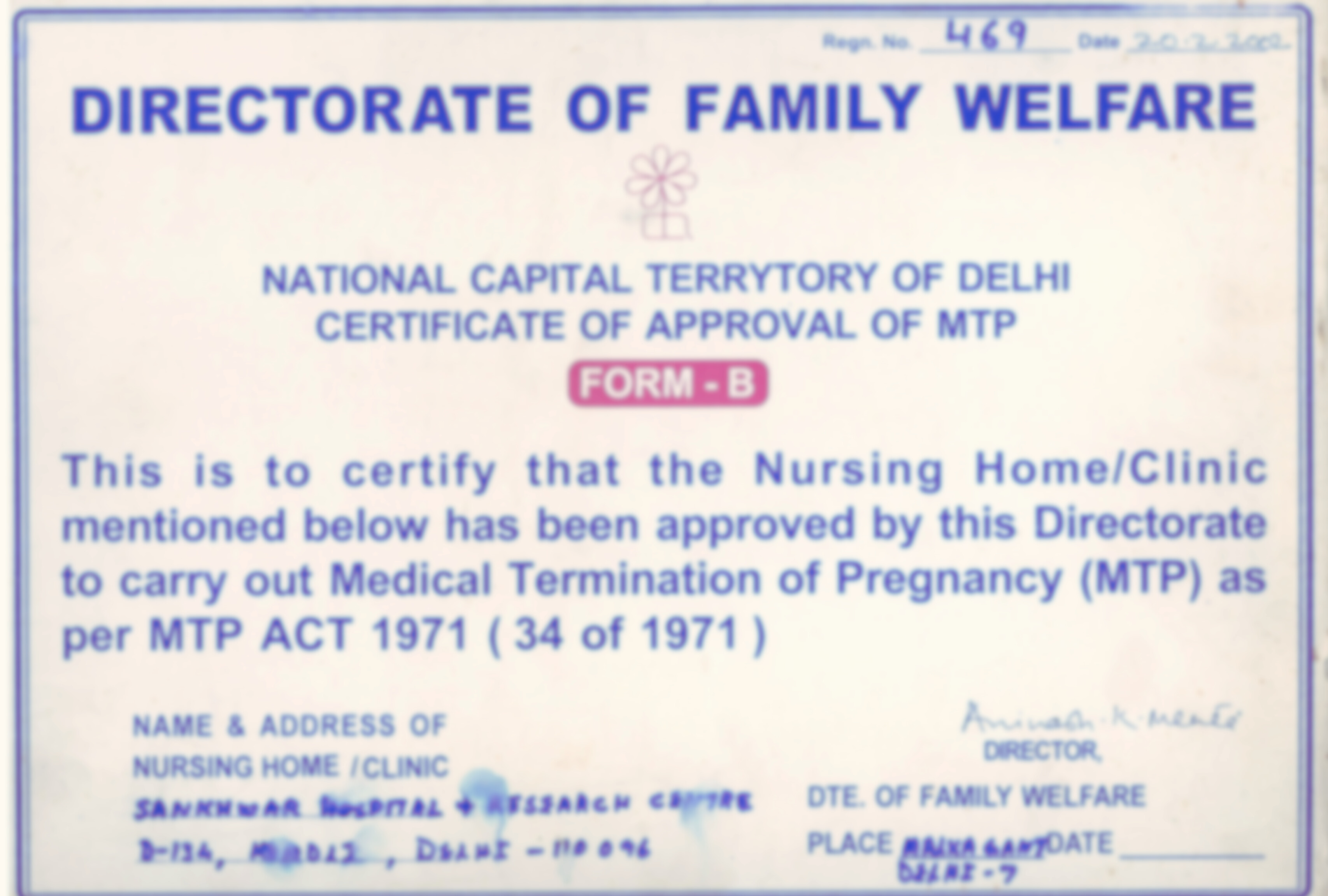 MTP Registration Certificate provides Approval to perform Safe and Legal Abortions in India 