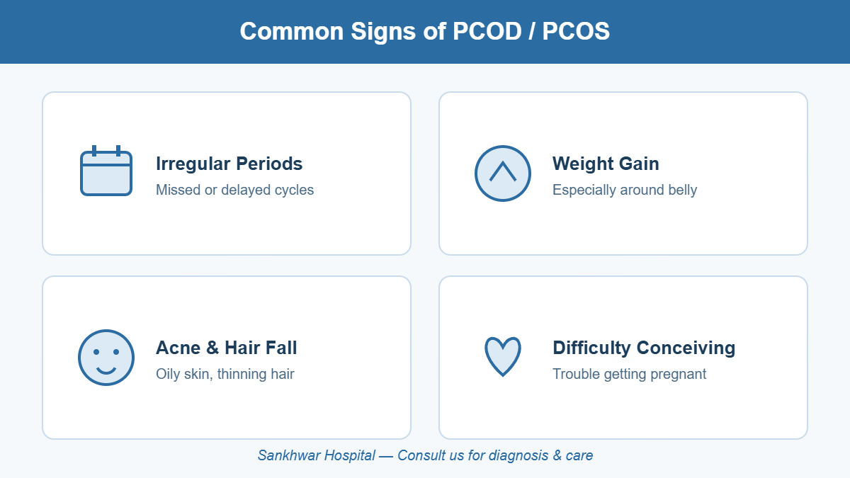 Infographic showing common signs of PCOD PCOS